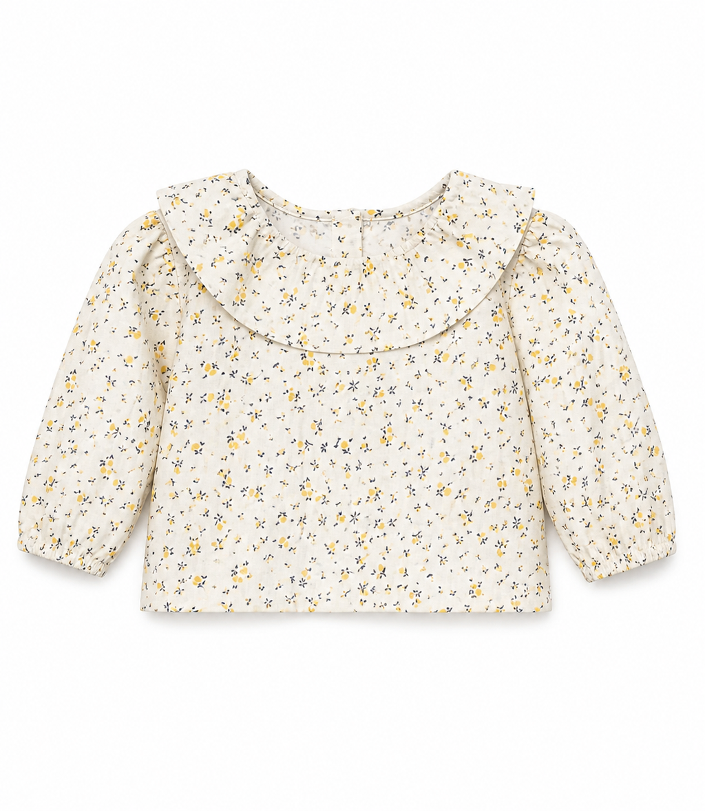 Butter yellow ruffled collar top